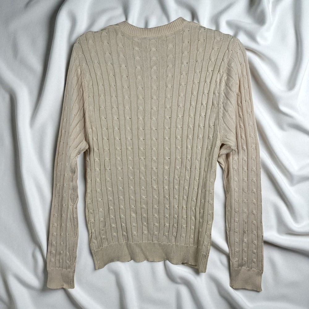 Bobby Chan‎ Men's V Neck Cable Knit Sweater Silk Cotton Blend Ivory Small Preppy - Picture 7 of 8